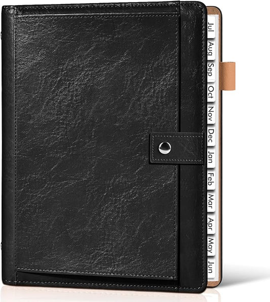 Planner 2026-2027, Academic Weekly and Monthly Calendar Planner from July 2026 - June 2027, Hardcover Leather Daily Agenda Book with Tabs, A5 College School Organizer for Student Teacher, Black