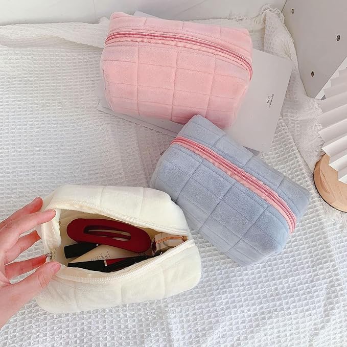 2PCS Makeup Cosmetic Bag Small Checkered Pouch Make Up Purse Bag Y2k Accessories