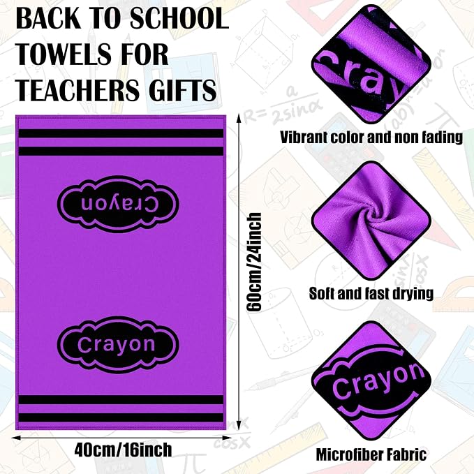 Frienda 6 Pcs Back to School Teacher Gift Kitchen Dish Towels 16x24'' First Day of School Classroom Decor Crayon Pencil Composition Notebook Decorative Hand Towel for Classroom Party Favor (Crayon)
