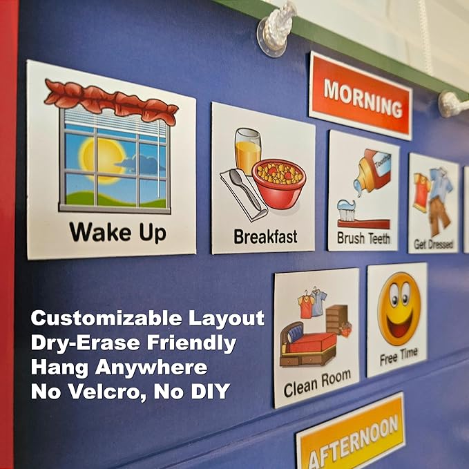 SchKIDules Deluxe Magnetic Visual Schedule & Reward Chart w/189 Colorful Magnets & Reversible 18” Folding Board for Daily Routines, Chores, Behavioral Supports, Kids Calendar, ADHD & Autism Icons