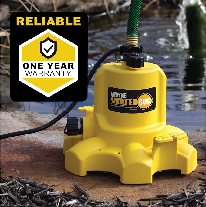 WAYNE - WaterBUG 1/6 HP 1350 GPH Submersible Pump with Multi-Flo Technology - Water Removal and Transfer Pump, Yellow