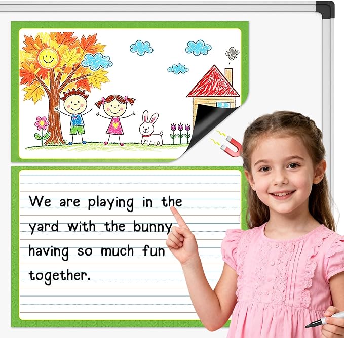 Giant Magnetic Draw & Write Journal Chart for Kids, Dry Erase Writing Paper with Picture Space Primary Composition Handwriting Practice, Pre K Kindergarten First Grade Classroom Must Haves
