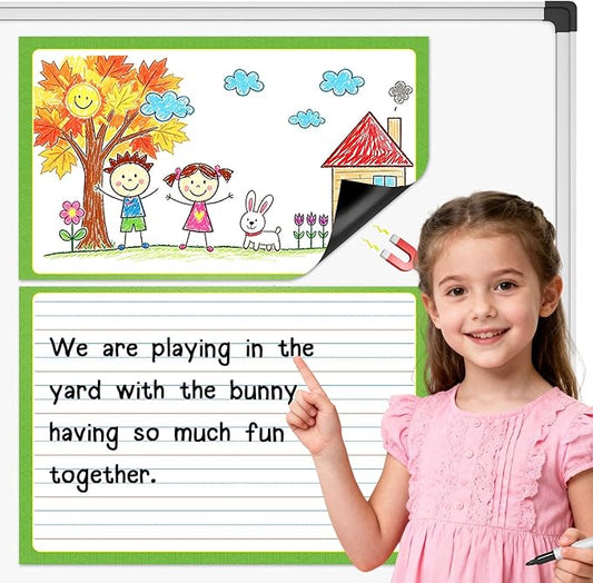 Giant Magnetic Draw & Write Journal Chart for Kids, Dry Erase Writing Paper with Picture Space Primary Composition Handwriting Practice, Pre K Kindergarten First Grade Classroom Must Haves