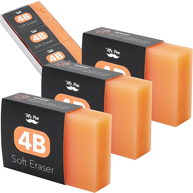 Mr. Pen- Extra Large Soft Erasers, 3" x 2", 3 Pack, 4B Rubber Rectangular Pencil Erasers for Kids, School, Students Office, Art and Drawing, Smudge-Free