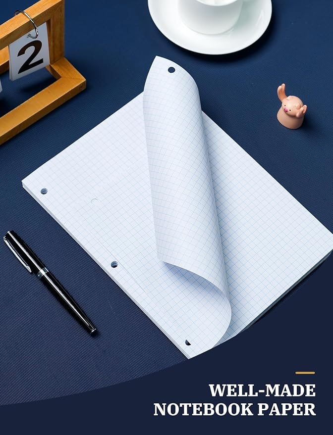 480 Sheets Graph Paper Loose Leaf 8 x 10.5, 8 x 10-1/2’’ Blueprint Quadrille Pad, 4x4 Graph Ruled Filler Paper, 3-Hole Punched Grip Papers Lined Bulk, Loose Leaf Paper 8 x 10.5 with 3-Ring for Binder