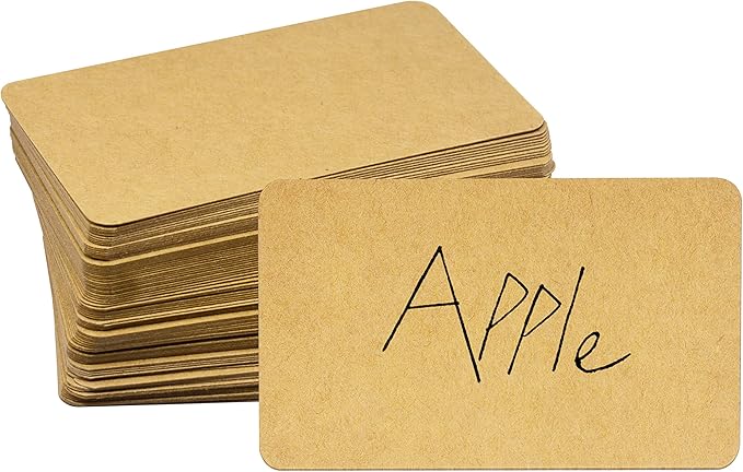 250 PCs Original Wood Color Blank Kraft Paper Round Corner Flash Word Message Gift DIY Index Card (3.5” X 2.1”)
