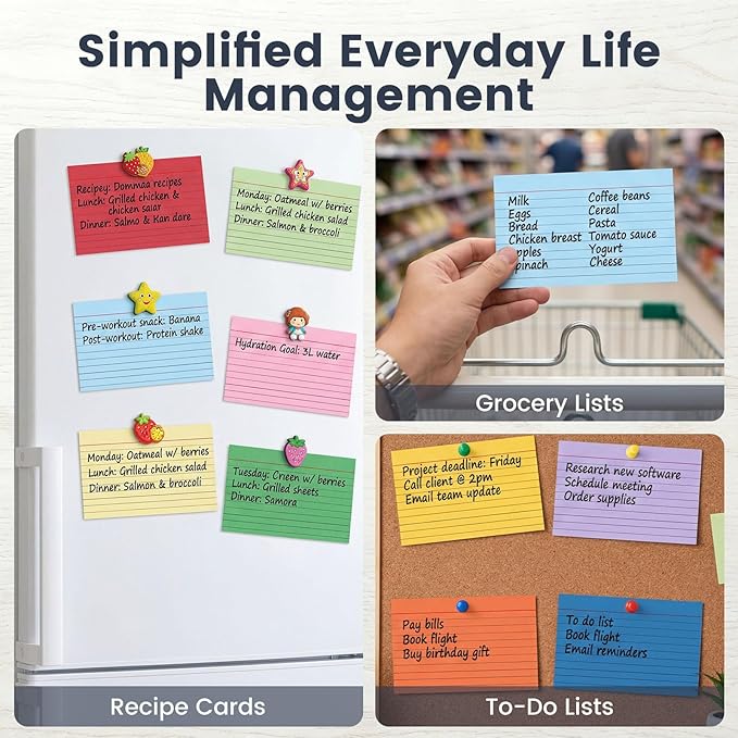 Koogel 500PCS Index Cards 3" x 5", Colored Lined Ruled Flash Cards for Back to School, Heavy Notecards for Studying School Home College Office Note Taking, To Do List Supplies, 10 Colors