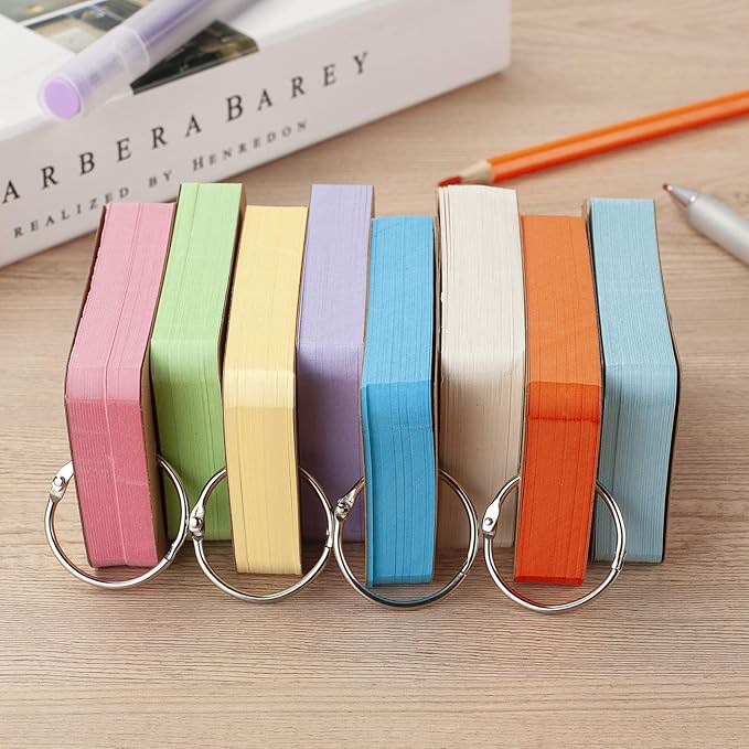 Blank Index Cards with Ring, 8 Pack Colored Flash Cards, 2.2"x3.5", 400 Counts Small Note Cards Hole-punched Cardstock, Heavyweight Word Vocabulary Cards, DIY Gift Hang Tags