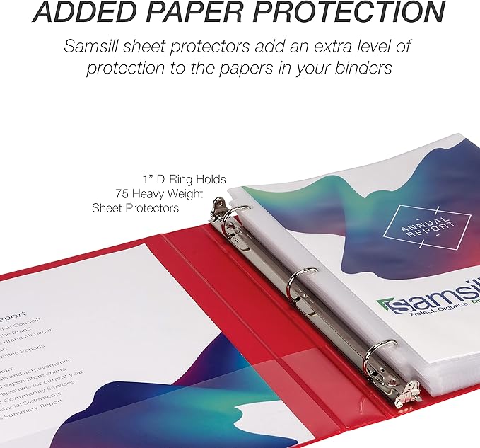 Samsill Durable 1 inch 3 Ring Binder, D Ring Binder, Customizable Clear View Cover, Basic Assortment, 12 Pack