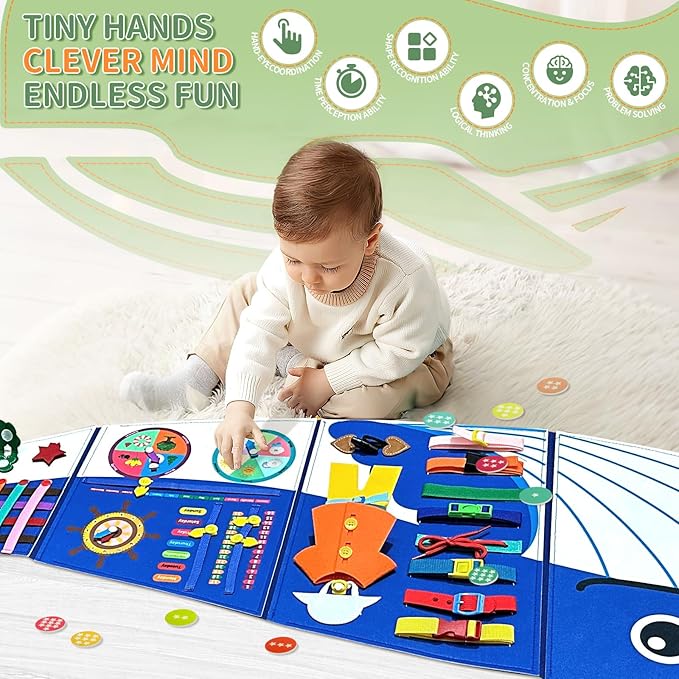Whale Foldable Activities Montessori Busy Board Toddler Busy Board Montessoris Toys for 3+ Years Old Wall Panel