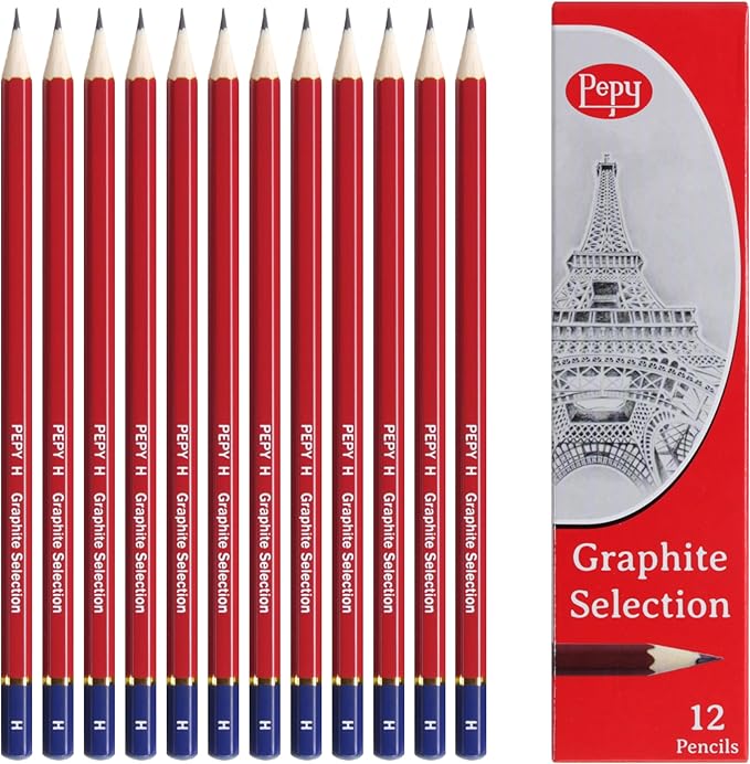 Pepy Graphite Professional Drawing Pencils - Set of 12 H Pre-Sharpened Black Lead Pencils; Perfect for Drawing, Sketching and Shading, Graphic and Fine Art