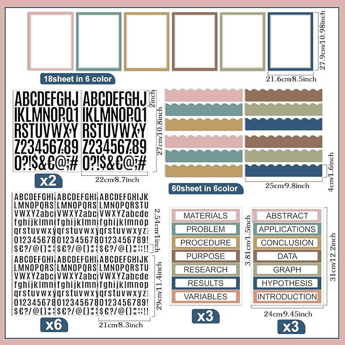 Sinload 92 Pcs Science Fair Board Supplies 60 Trim Scalloped Poster Boards 18 Presentation Subtitles 6 Project Titles 8 Letter Sticker for Classroom Display Boards(Classic Color,Wave)