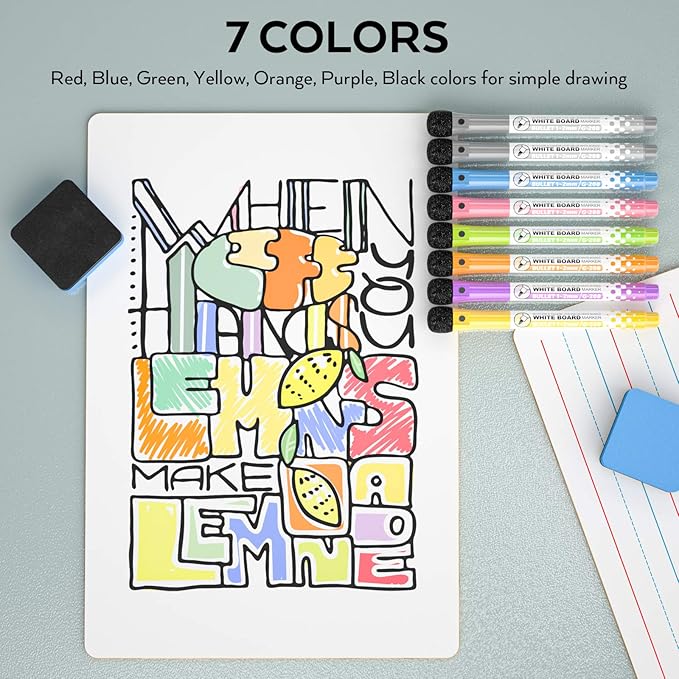 Nicpro Dry Erase Lap Board 9 x 12 inches 4 Pack Ruled Kid Double Sided Blank & Lined Small Lapboard with 8 Pens, 2 Eraser, Learning Mini Whiteboard Portable for Student and Classroom Use