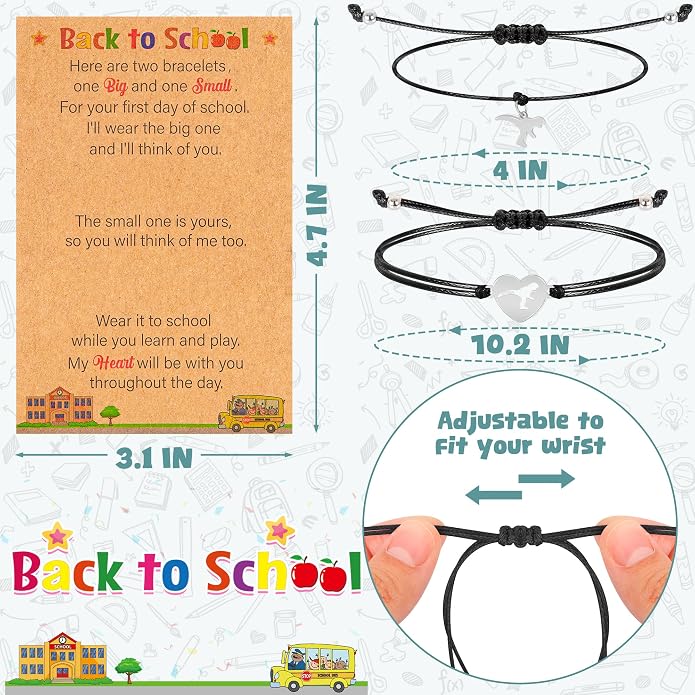 EOBOH Back to School Supplies, Back to School Bracelet Mommy and Me, Prek Matching Wish Bracelets Set, Adjustable Bracelet for Boys Girls Gifts Stuff Bulk