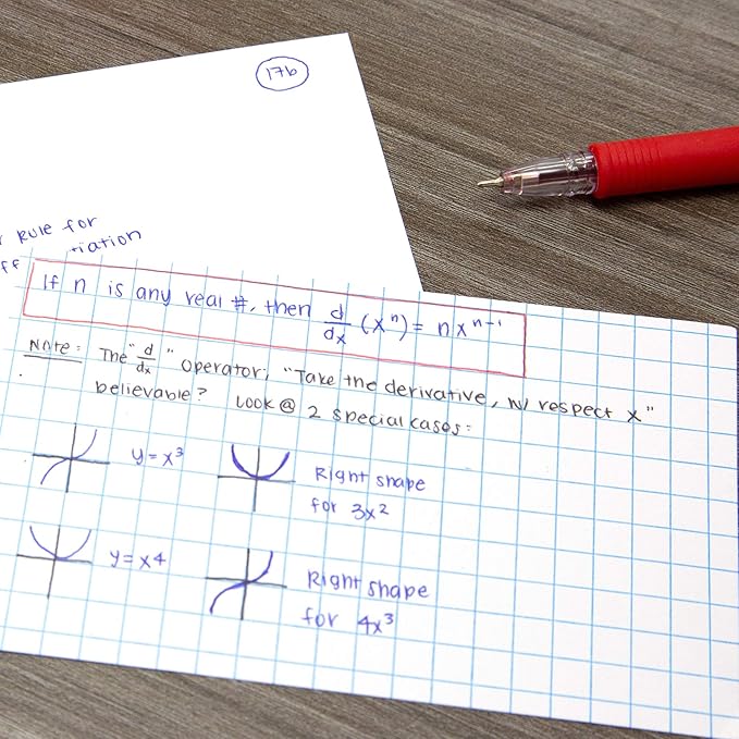 BAZIC 100 Ct. White Index Cards. 3" X 5" Quad Ruled Flash Cards for School, Stationery, or Office Supplies (513)