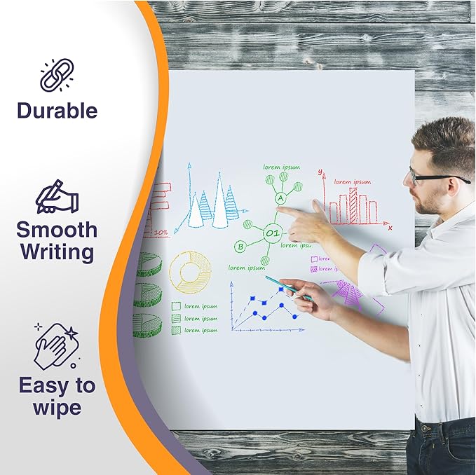Large Magnetic Whiteboard Board for Wall - Dry Erase Board Flim 100" x 48" Adhesive Backing & No Ghosting White Board Sheet for Conference Room Office Home Include Starter Kit