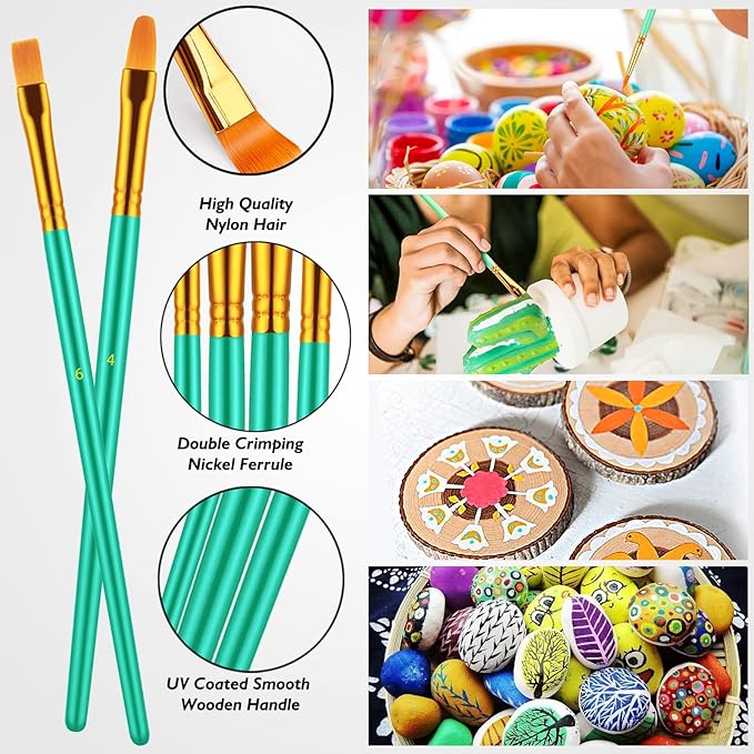 Paint Brush Set, 10 Pcs Paint Brushes for Acrylic Painting, Round Pointed Tip Detail Small Paint Brush for Oil Watercolor Canvas Face Body Boards Rock, Adult Drawing Arts Crafts Supplies, Green