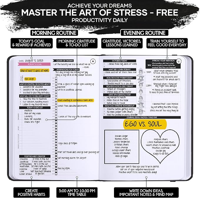 Self Love Journal - 5 Minute Self Care & Mental Health Journal | 90-Day Undated Daily Planner for Positivity, Affirmations & Gratitude | Guided Mindfulness, Reflection | Folded Vision Board + Stickers
