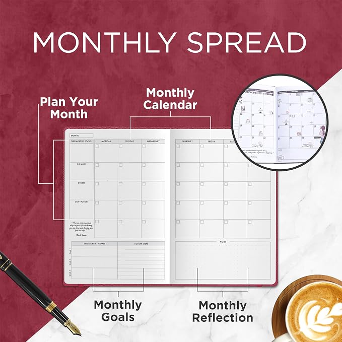 Wordsworth & Black A5 Undated Weekly, Monthly Planner, A5 Paper, Rasberry