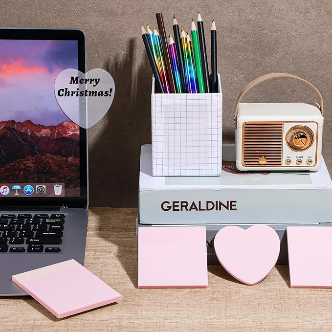 5 Pack Mixed Shape Transparent Sticky Notes, Glitter Pastel Color Waterproof Index Sticker Book Tabs 250 Sheets Soft PET Marker Memo Pad for Annotating Home School Office