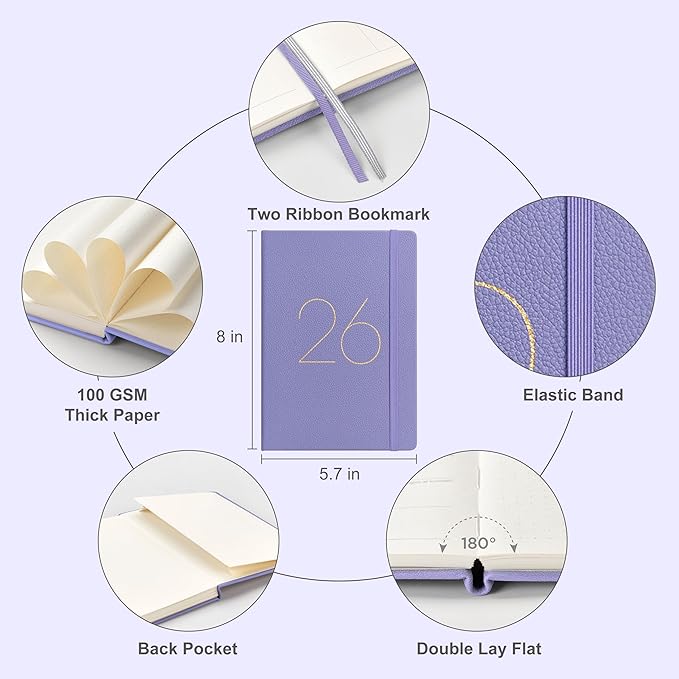 And Per Se 2026 Planner, 15 Months Hardcover Daily, Weekly & Monthly Planner, A5 size, 100GSM Thick Paper, Back Pocket, 5.7" x 8"(Lavender)
