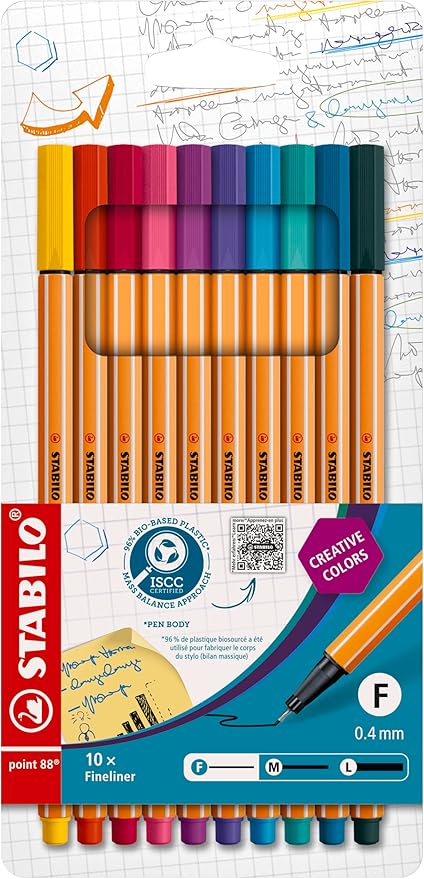 Fineliner - STABILO Point 88 Wallet of 10 Assorted Colours