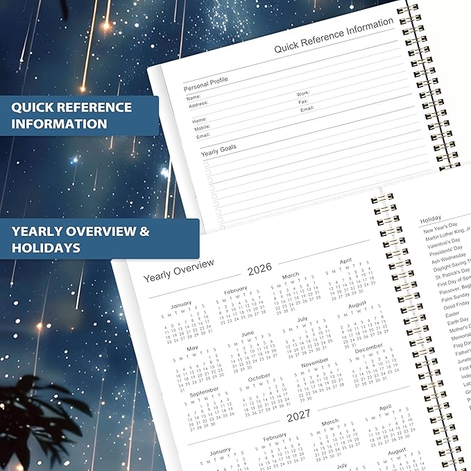 Planner 2026-2027 - Planner Weekly and Monthly 2026-2027, Academic Planner 26-27, July 2026 - June 2027, 8.5" x 11", 26-27 Calendar Planner with Colourful Tabs, Inner Pocket, Premium Paper, Twin-wire Binding - Galaxy