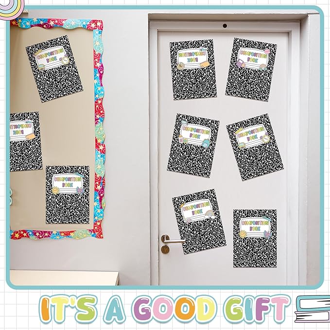 Fuutreo 72 Pcs Composition Notebook Classroom Decorations Classroom Bulletin Board Decor Bulletin Boards Cutouts Composition Cover Paper Whiteboard Decor