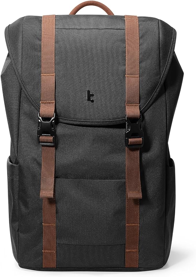 tomtoc Flap Laptop Backpack, Lightweight, Water-Resistant Casual Daypack, Durable Work-pack, Vintage Classic Rucksack for 13-15.6 Inch Laptop, perfect for Campus, Street, 22L Black