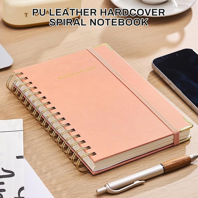 Ovesmusl Undated Daily Planner - 126 Days Hourly Schedule & To Do List - A5 PU Leather Hardcover Spiral Notebook planner with stickers, Metal Corner Protectors & Back Pocket for Work & School, Pink
