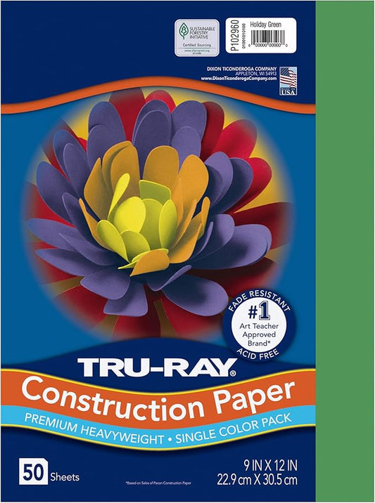 Tru-Ray Heavyweight Construction Paper, Holiday Green, 9" x 12", 50 Sheets