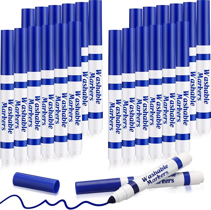 24 Pcs Washable Markers Bulk Broad Line Markers Coloring Conical Tip Large pens for Kids art projects, Teachers, Students, Toddlers, Party Favors, Classrooms, Donations(Blue)