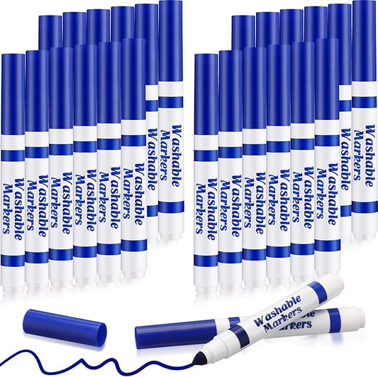 24 Pcs Washable Markers Bulk Broad Line Markers Coloring Conical Tip Large pens for Kids art projects, Teachers, Students, Toddlers, Party Favors, Classrooms, Donations(Blue)