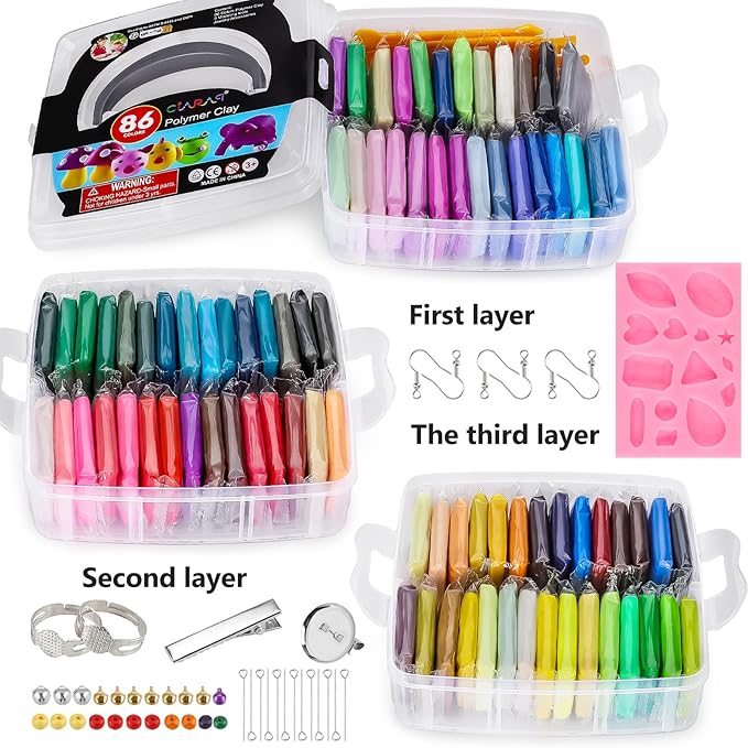CiaraQ Polymer Clay 86 Colors Starter Kit - Oven Bake Modeling Clay for Kids & Artists, Non-Sticky DIY Clay with Sculpting Tools, Fun Gift for Children Ages 4+, 4.4 lb