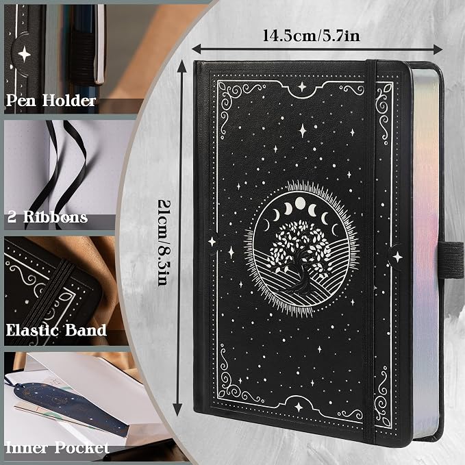 TIEFOSSI Tree of Life Journal, A5 Dotted Journal for Women Men, Dot Aesthetic Notebook with 190 Numbered Pages, Hardcover Vegan Leather Journals with Bookmark, 160 GSM Thick Paper