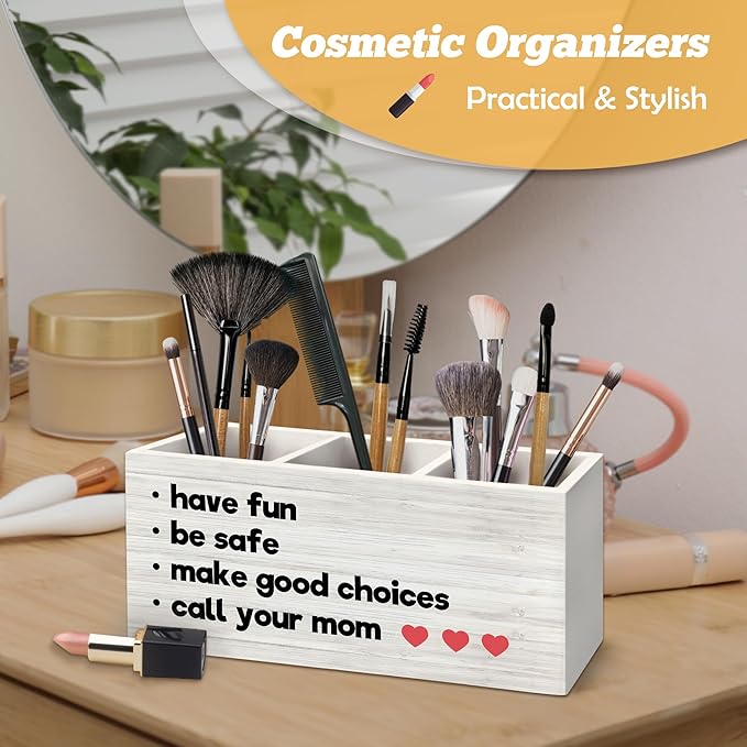 Funny Call Your Mom Pen Holder Organizer for Desk Accessories, Back to School Gifts, Gifts for College Freshman Students Wooden Box Sign Desk Decorations for Classroom College Dorm Decor