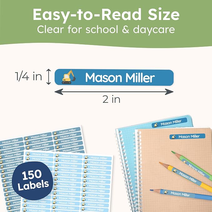 Personalized Kids Name Labels for Pencils Blue [150pcs] - Waterproof Name Stickers for School & Daycare - Pencil Custom Name Stickers - Children Name Stick On Labels for Pens (2.0”x0.3”)