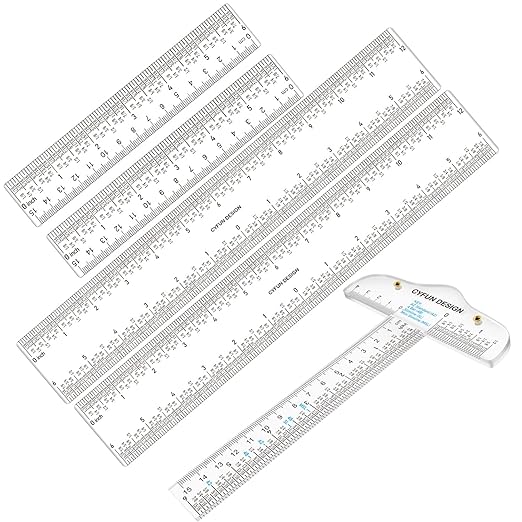 5PCS 6''/12 '' Acrylic Clear Edge Rulers T-Square Ruler, inches and Metric Zero-Centering, T Square Ruler Transparent,for Crafting Drafting and General Layout Work Art Framing & Drafting Scrapbooking