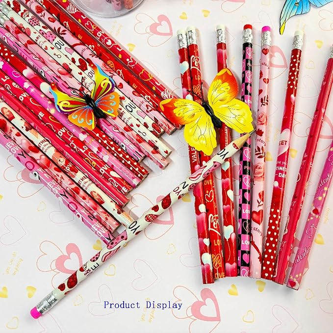 72PCS Valentine Wooden cased Pencils for Kids with Erasers, Wood Wedding Golf Pencils for School,Drawing,Gift (72PCS, Valentine's Day)