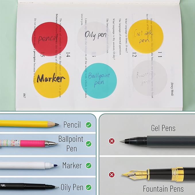 Mr. Pen- Round Transparent Sticky Notes, 1.8”, 4 Pads with Black Fineliner, 200 Sheets, Smooth Writing, Water-Resistant, Clean Removal, Easy-Peel Sticky Notes for Bible Journaling & Planning