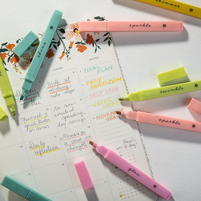 DIVERSEBEE Glitter Bible Highlighters with Soft Chisel Tip, 5 Pack Assorted Color Pens No Bleed, Quick Dry, Cute Aesthetic Marker Set for Bible Study Journaling Supplies (Sunshine)