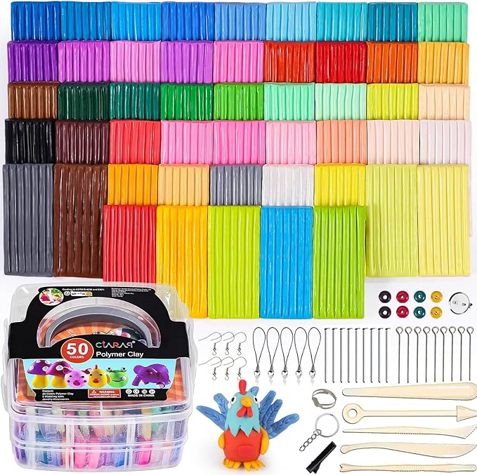 CiaraQ Polymer Clay Kit, DIY Oven Bake Modeling Clay with Sculpting Tools, 50 Colors, 3.46 lb