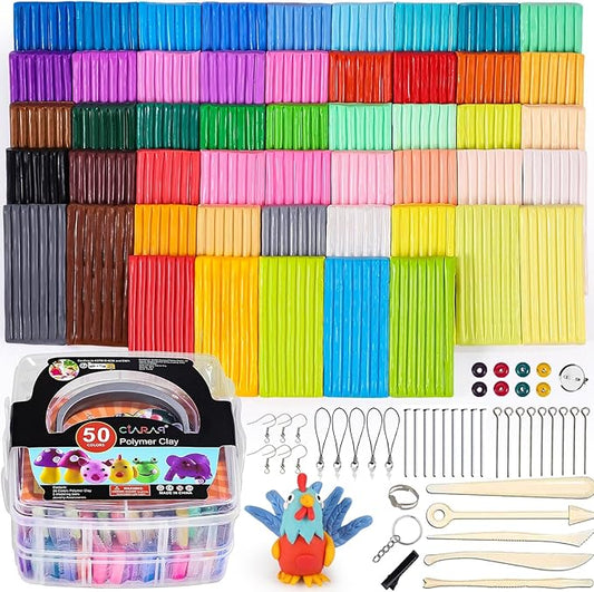 CiaraQ Polymer Clay Kit, DIY Oven Bake Modeling Clay with Sculpting Tools, 50 Colors, 3.46 lb