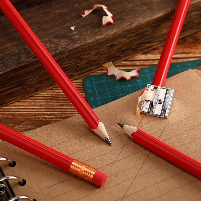 Fainne 96 Pcs Jumbo Pencil with Black Core Cedar Wooden Pencil with Eraser for Carpenters Students Teachers School Construction Woodworkers Beginners Office Workers(Red,Triangle)