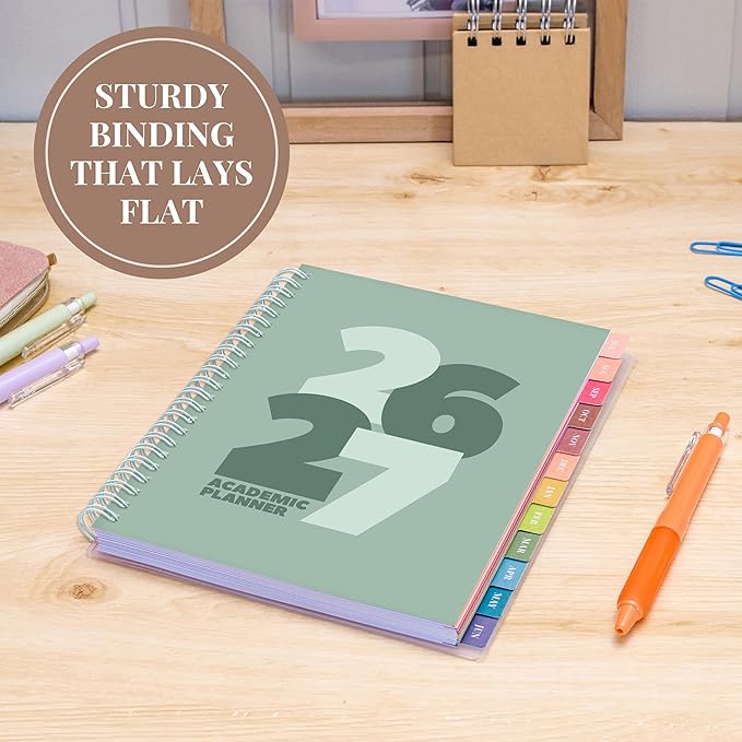 Rileys Academic Planner 2026-2027, Daily, Weekly & Monthly Planner, July 2026 - June 2027, Student Notes Pages, Twin-Wire Binding, Weekly Agenda for School & Work (8 x 6-Inches, Chunky, Green)