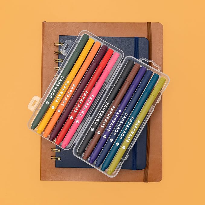 PAPERAGE Felt Tip Fine Point Pens (0.4mm), 12 Pack, Pens For Journaling, Notebooks, Planners, Calendars & Drawing, Great for School, Office, & Home (Earth Tone)