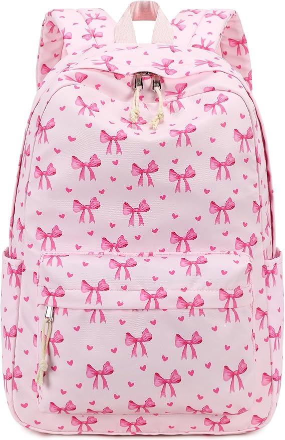 LOIDOU Backpack for Girls School Backpacks Bookbags for Elementary Middle School Women Laptop Backpacks (Bow Tie Pink, L-17)