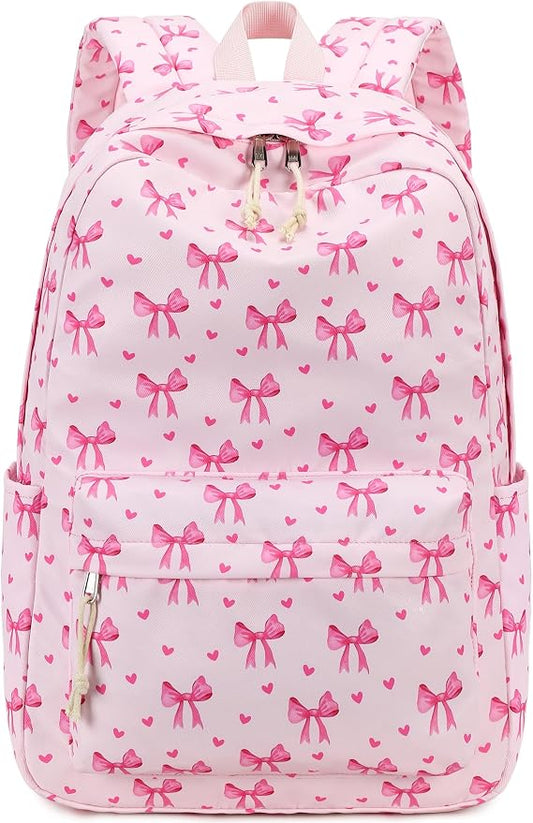 LOIDOU Backpack for Girls School Backpacks Bookbags for Elementary Middle School Women Laptop Backpacks (Bow Tie Pink, L-17)