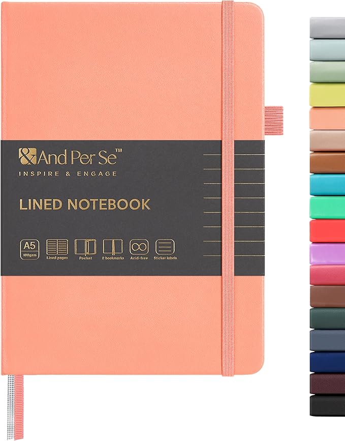 &And Per Se Lined Journal Notebook, 160 Pages, A5 5.7 x 8 inches College Ruled Thick Paper Notebook Journals for Writing, Hardcover Notebooks for Women Men Office School (1 Pack, Peach)