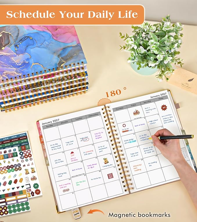 Academic Planner 2026-2027, Hardcover Weekly and Monthly Calendar Planner from July 2026 - June 2027, 8.5" x 11" A4 Large Daily Agenda with Tabs, College School Organizer for Student Teacher, Boho Sun & Moon